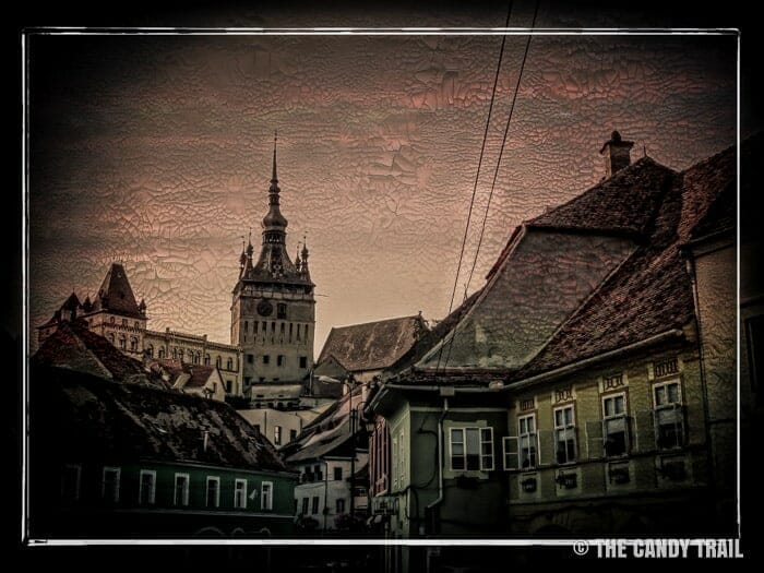 Transylvania sighisoara clock tower above town romania
