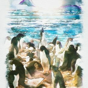 antarctica-penguins-sea-ice-mountain