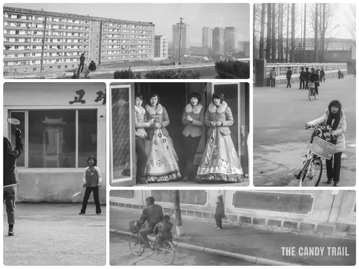 Street scenes from Kaesong City in North Korea in winter.