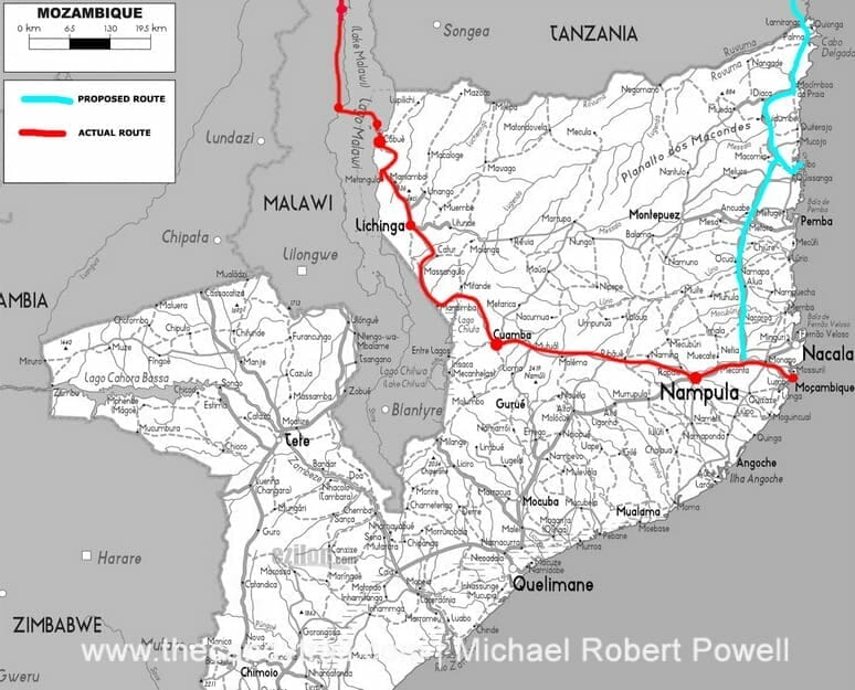 maps of travel northern Mozambique border crossing at cobue