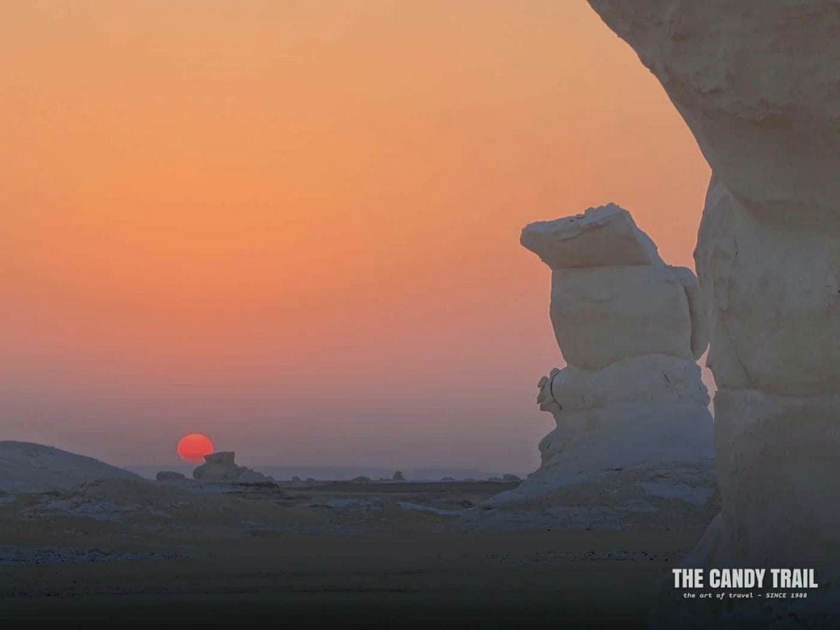 strange formations at sunrise on a white desert tour in egypt