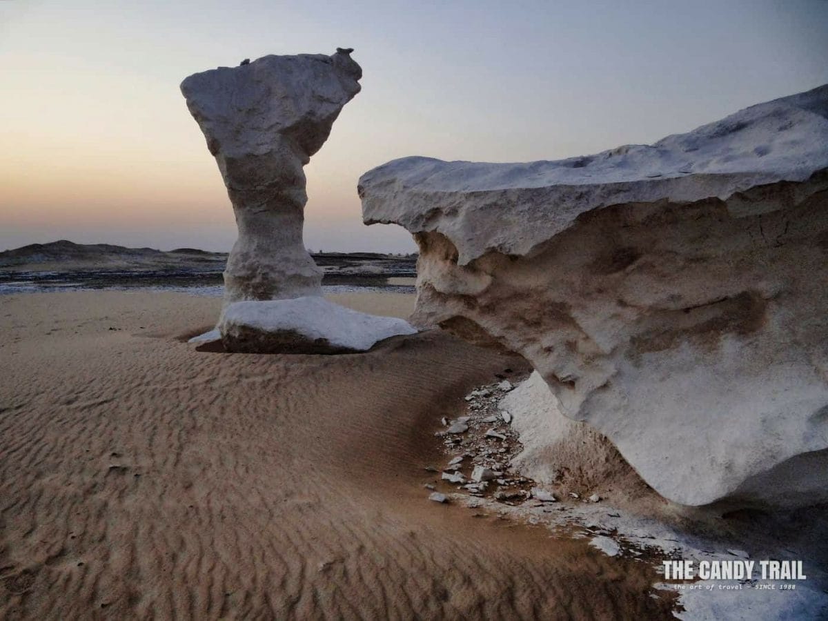 Dawn and awaiting the sunrise touring the white desert in egypt
