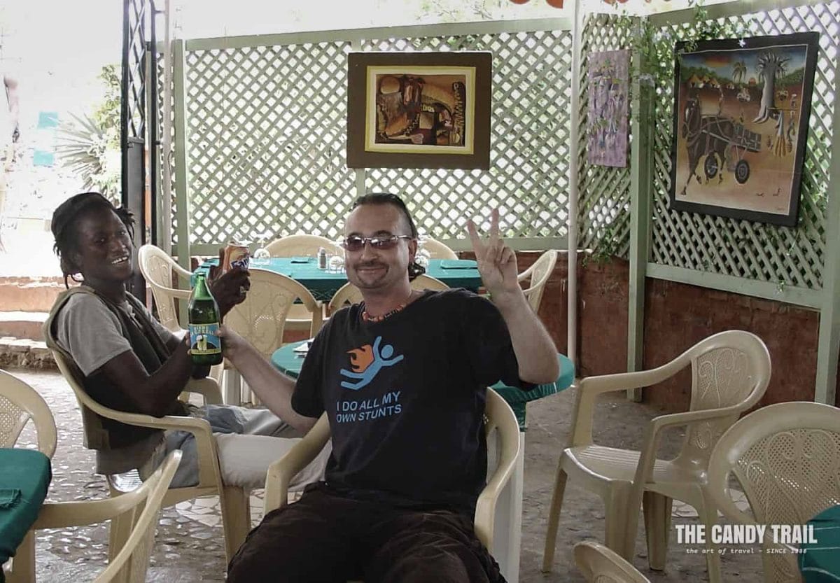 Daouda Diabaté + MRP at cafe on Goree Island in Senegal, 2007