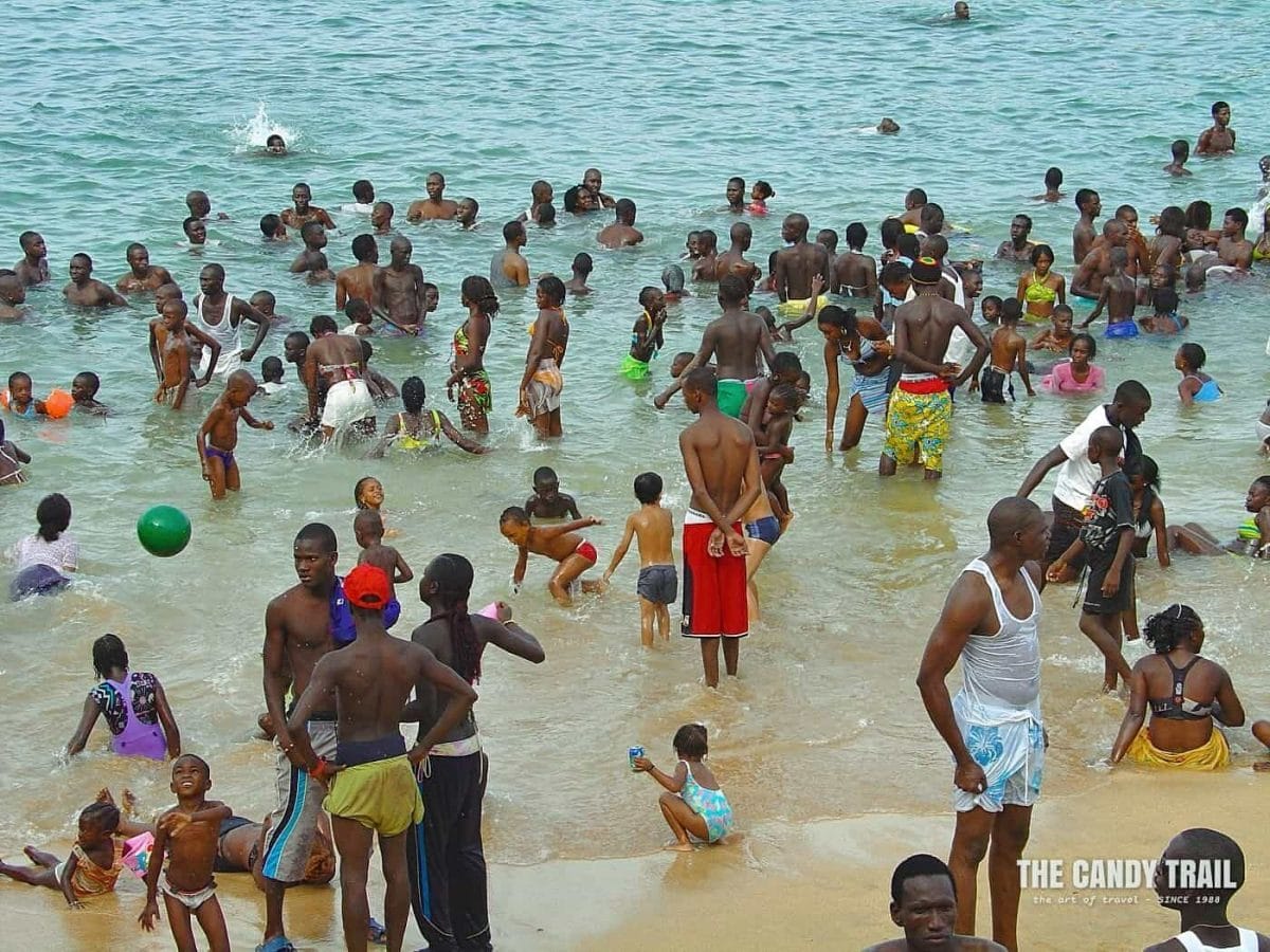 Locals enjoying the beach on Goree island in Senegal