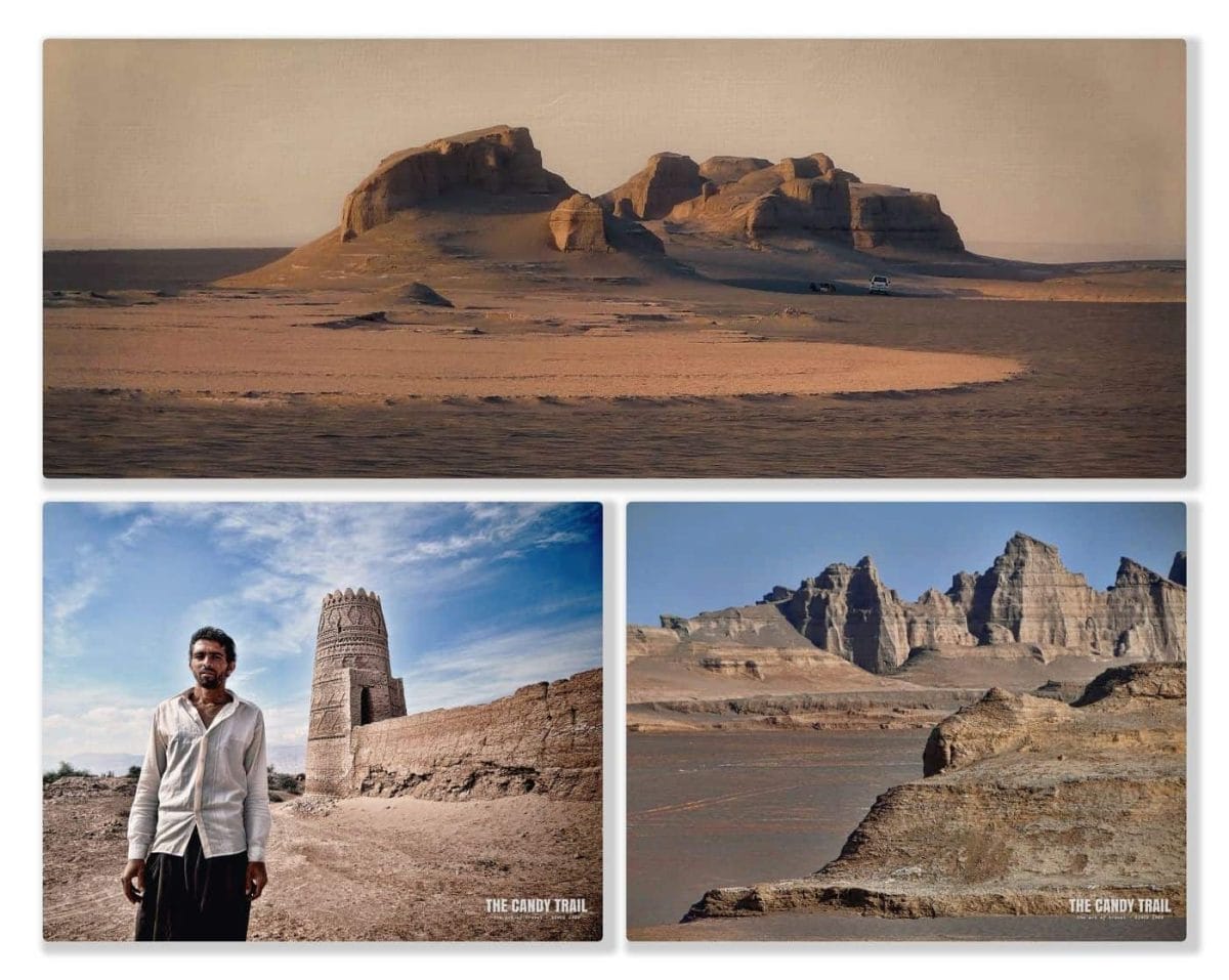 collage of kaluts desert landscape in Iran