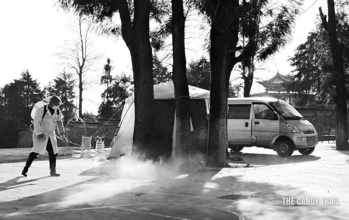 Disinfecting quarantine area during the Coronavirus outbreak in China
