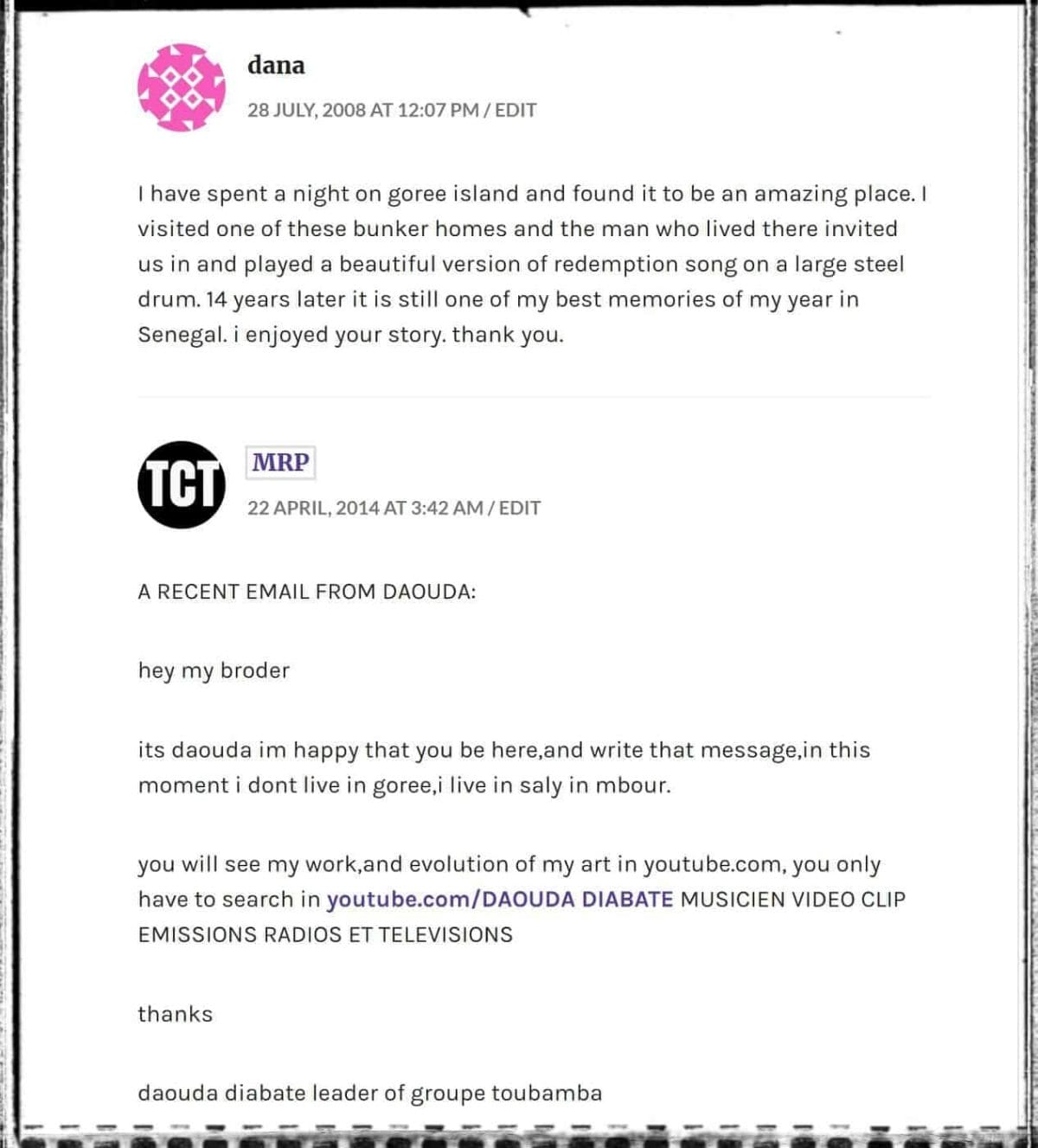 blog comments about goree island