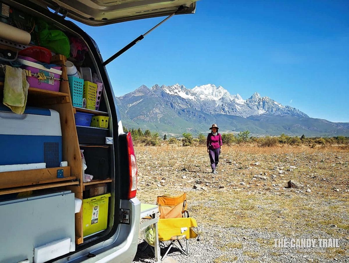 van life in yunnan at jade white dragon mountain near lijiang in china