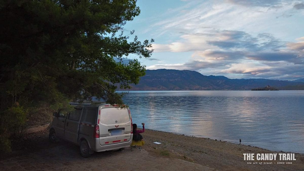 van life at lugu lake traveling mountains of yunnan china