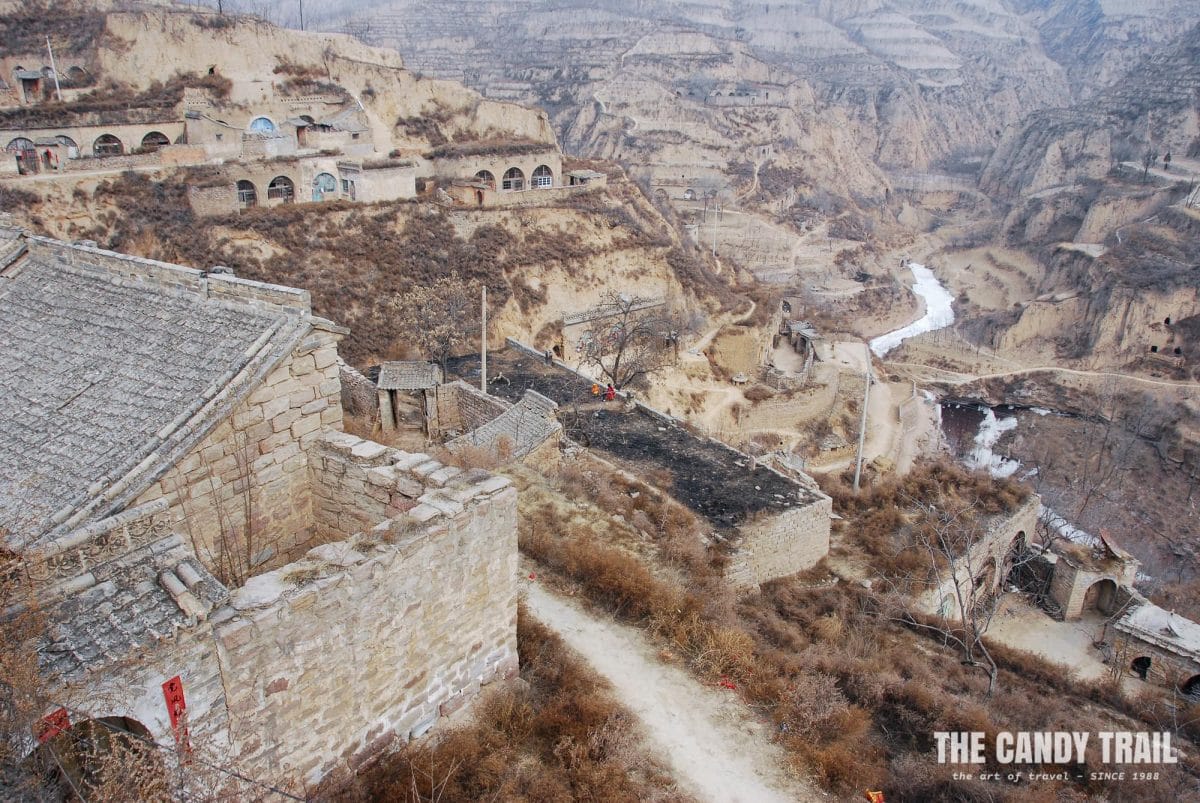 cave houses of lijiashan in china in winter