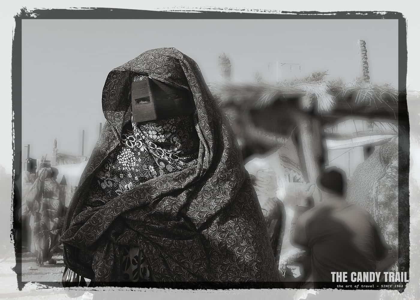 masked woman of Minab market in Iran