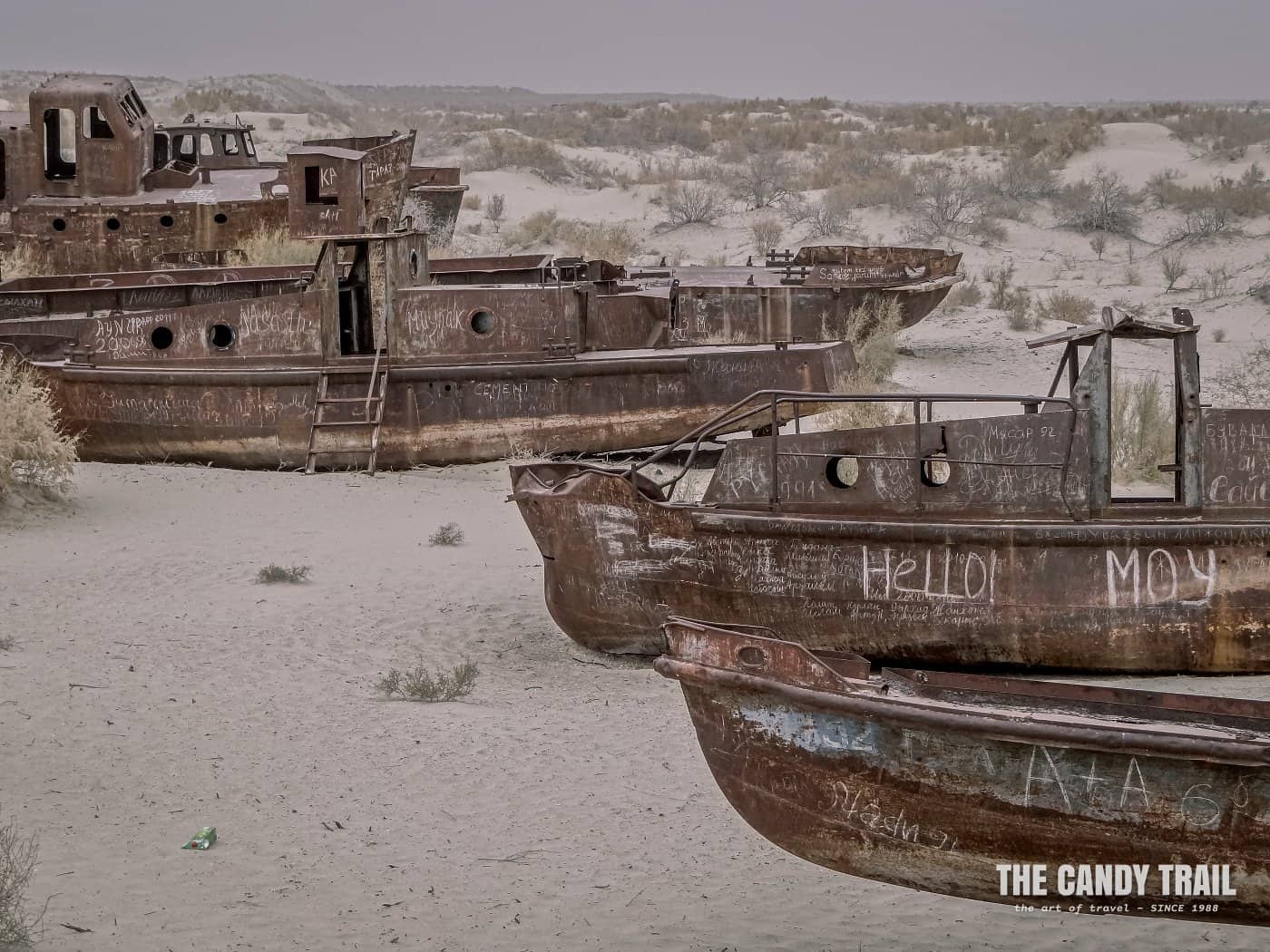 cemetery of ships at aral sea moynaq in uzbekistan