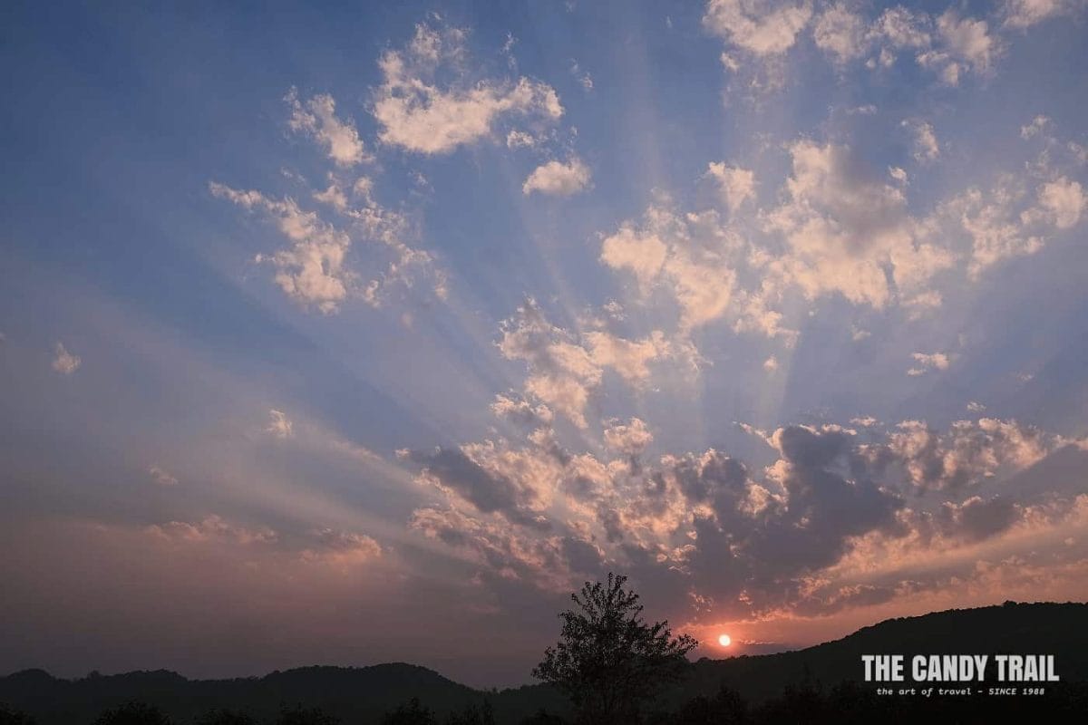 sunset over hills of Xishuangbanna in southern-most China