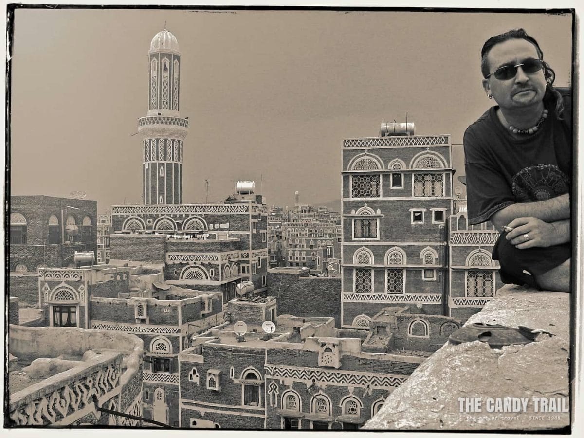 Michael Robert Powell long term traveler in old Sanaa, yemen in 2005.