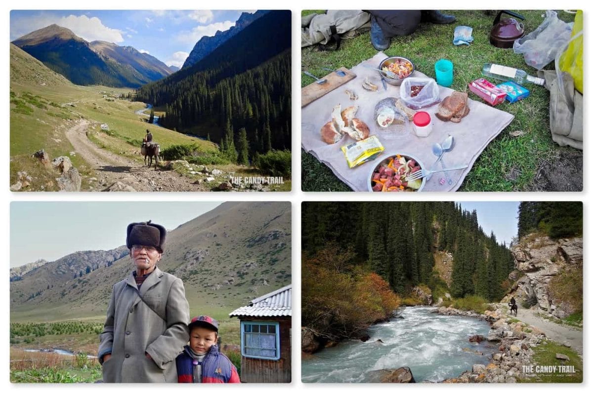 Into the valley and village of hot springs village of Altyn Arashan in Kyrgyzstan