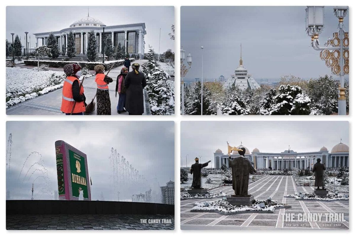 city scenes of the white modern city of ashgabat in winter