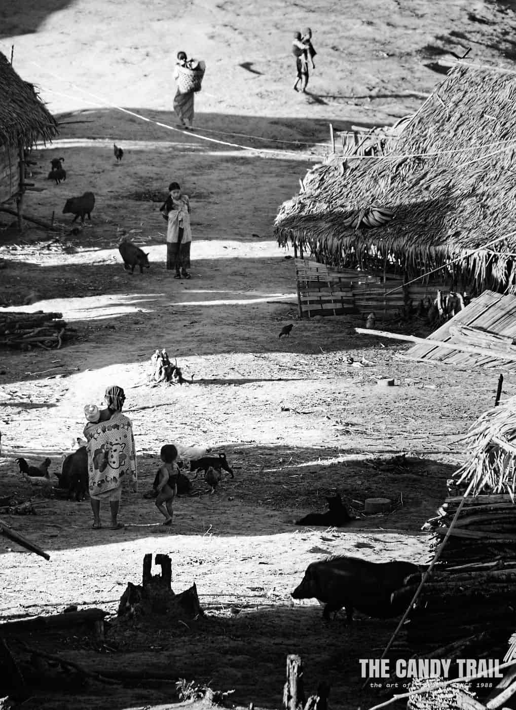Early morning activity in Akha hill tribe village in Laos