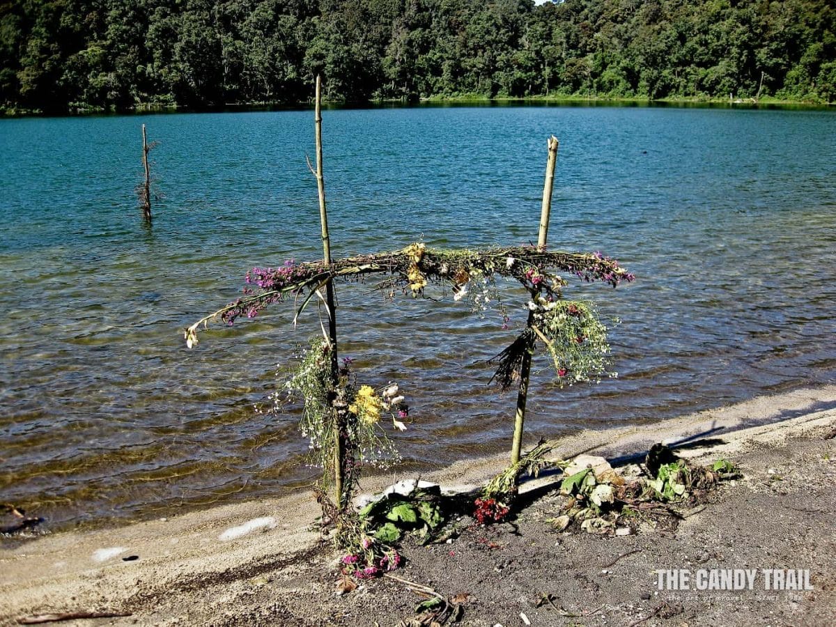 Lake Chicabal maya shrine Maya shrine at sacred Lake Chicabal