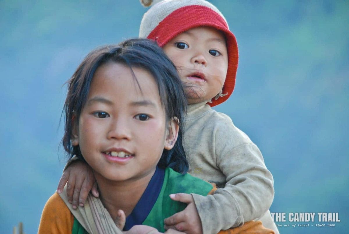Young Akha kids in remote, northern Laos village