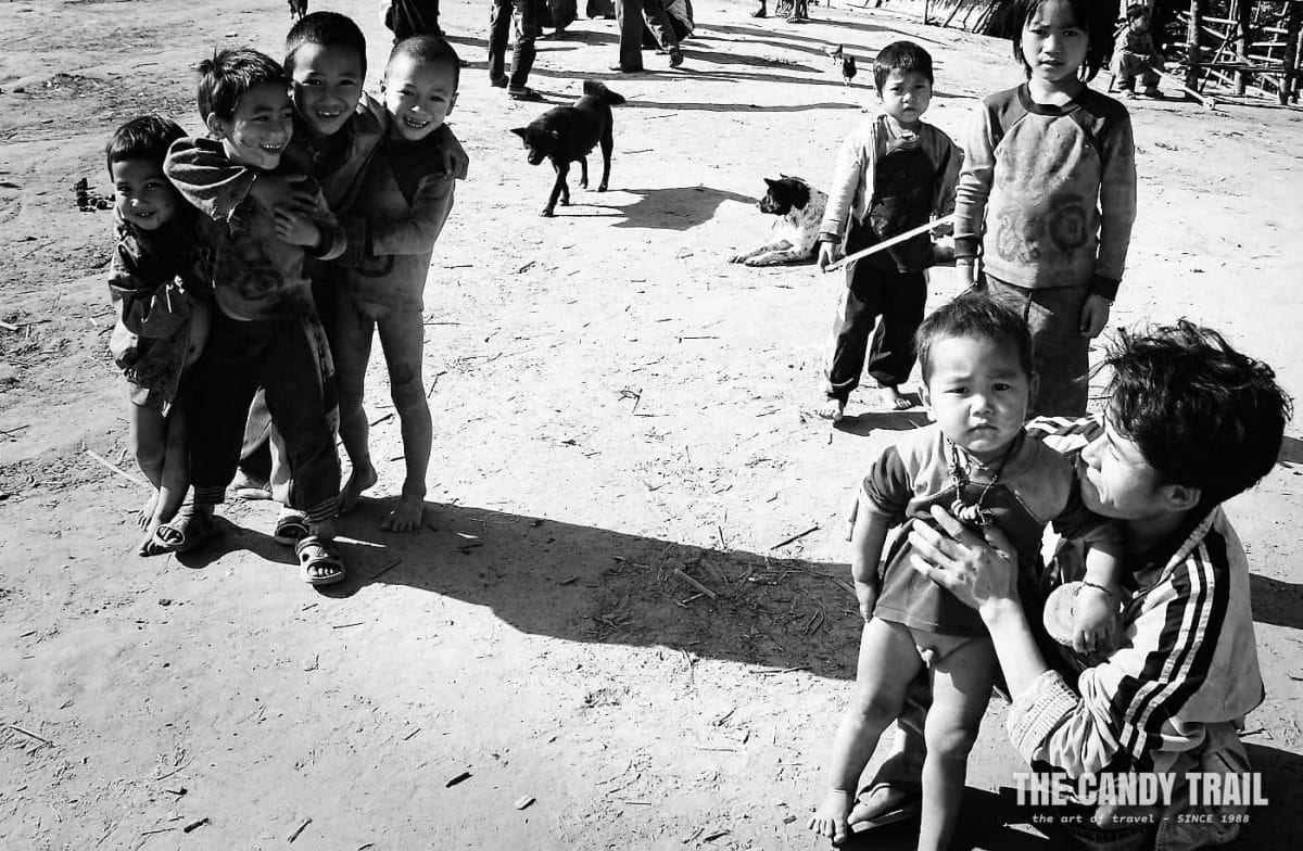 Ahka kids in remote village stare at the foreigner in Laos