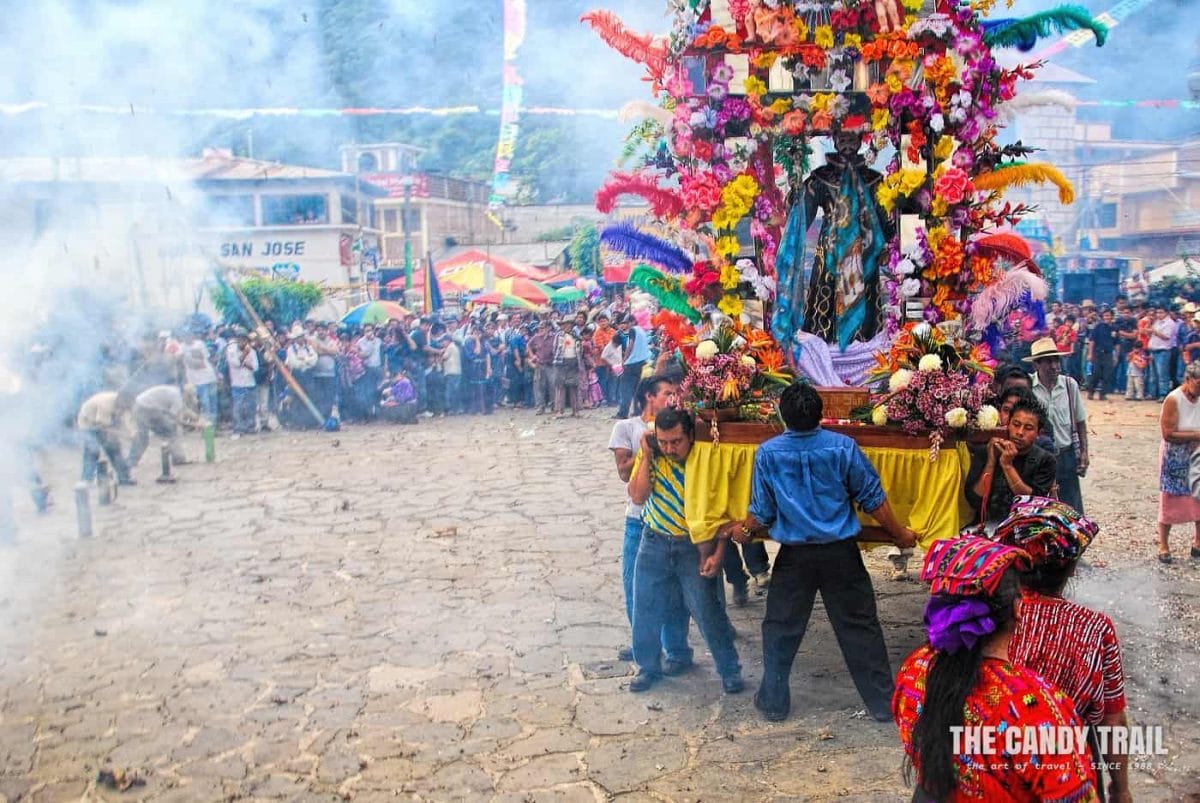 celebrations with statue of saint francis in maya festival in guatemala
