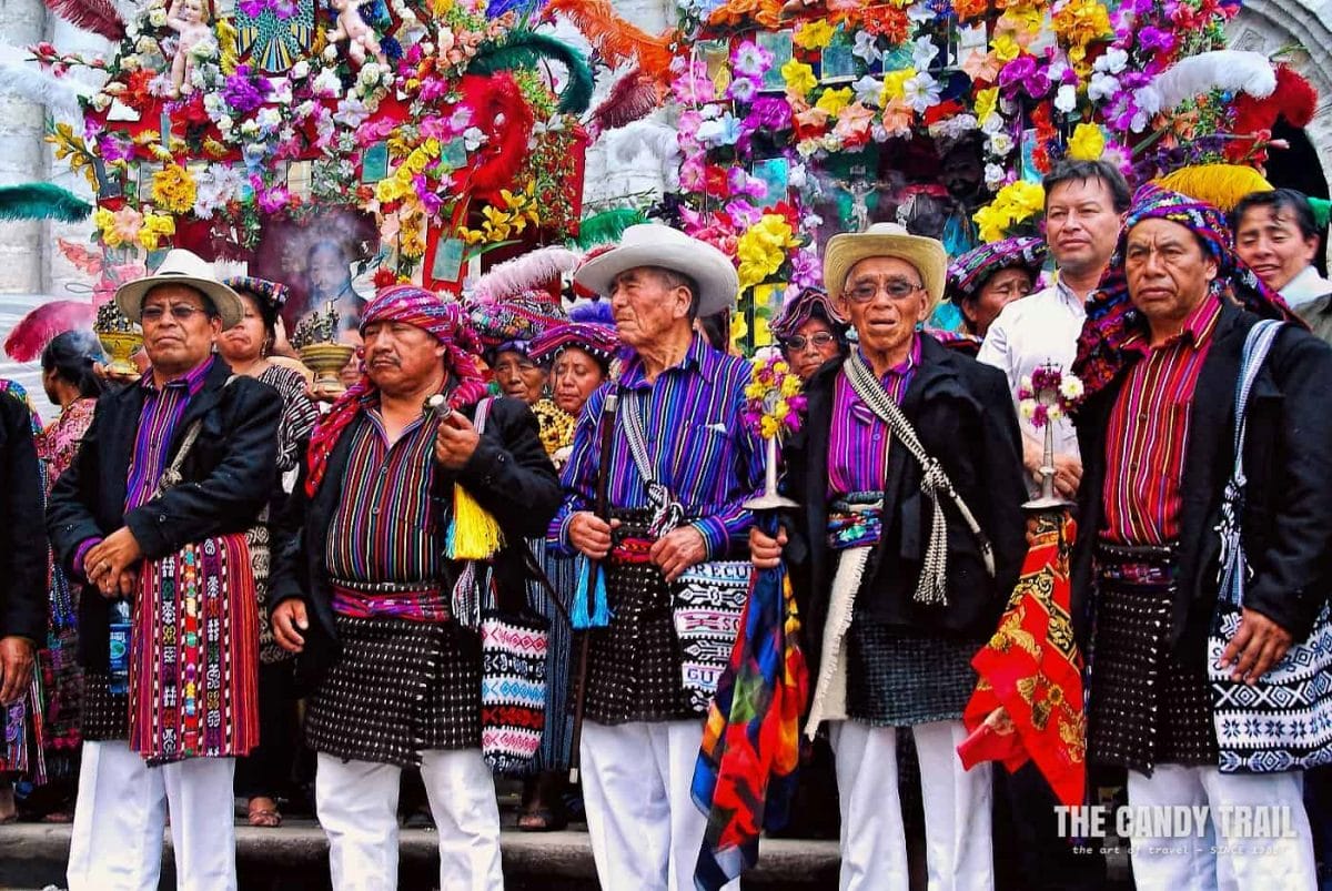 maya leaders in traditionla clothes at festival of San Francisco de Asis