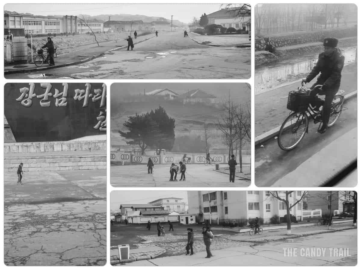 Street scenes from Kaesong City in North Korea in winter.
