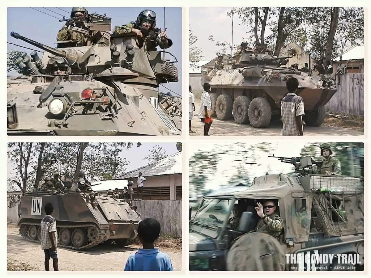 australian united nations peace keepers armoured vehicles on patrol east timor timor leste