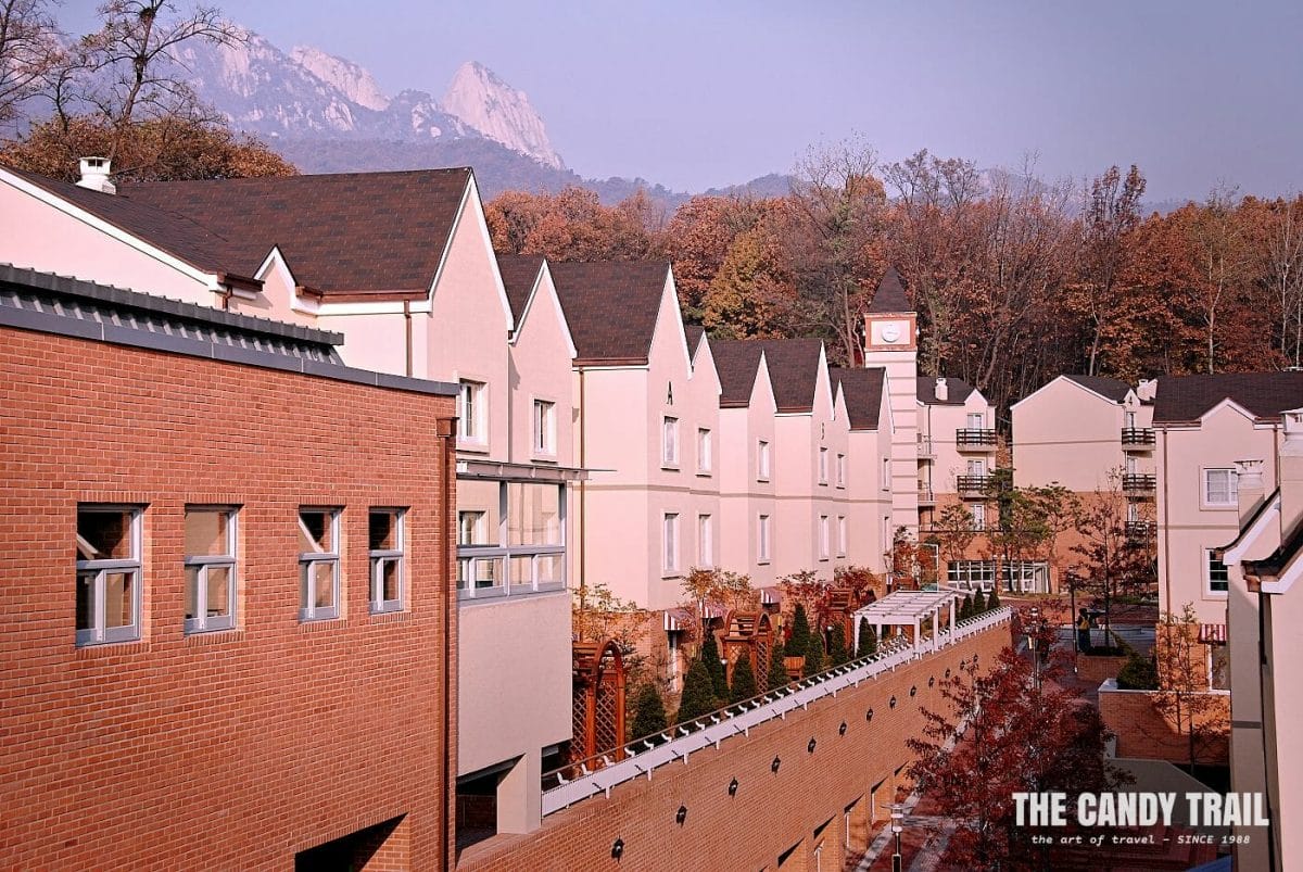 Autumn colors and mountains behind Seoul English Village