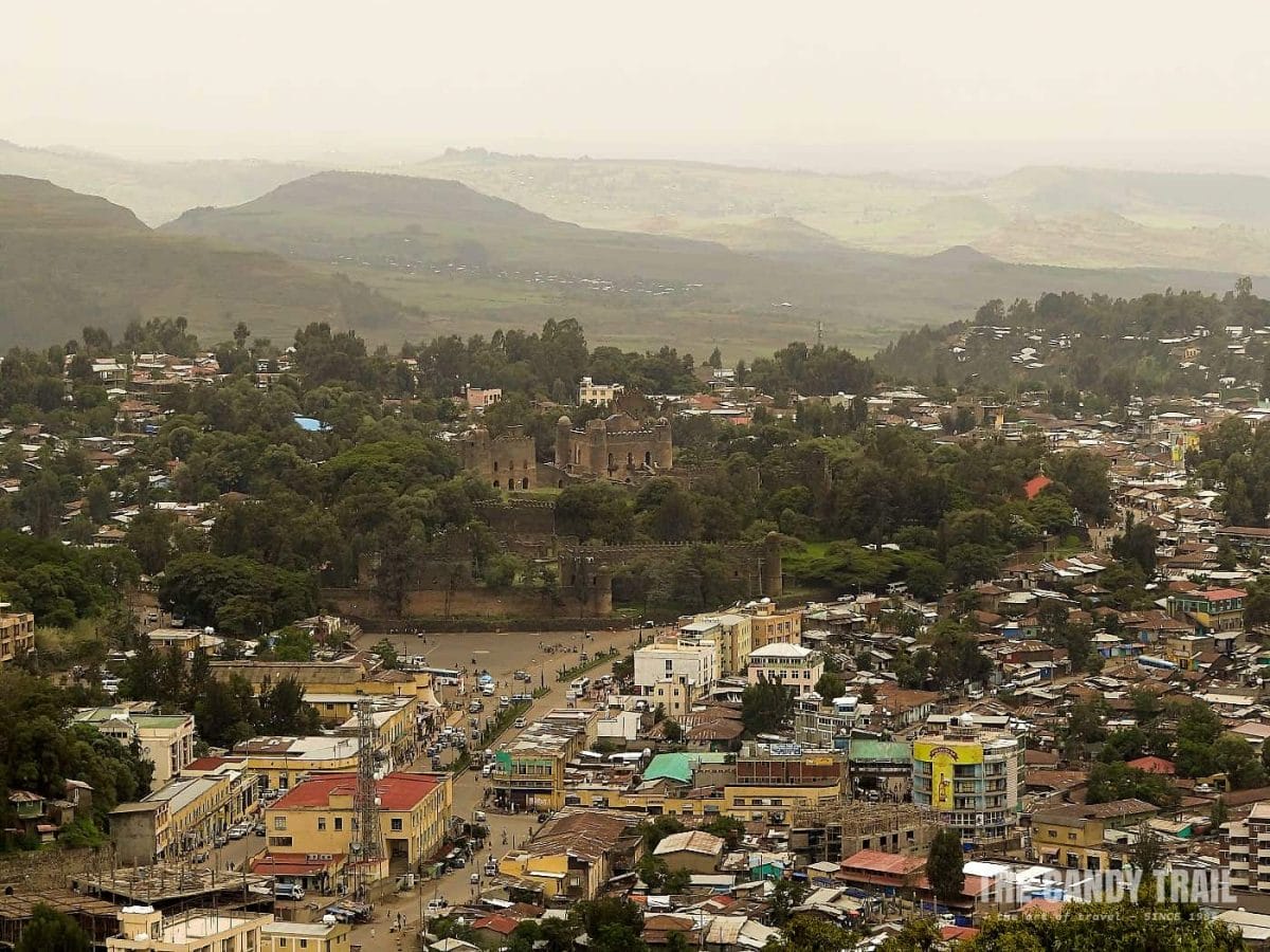 gondar ethiopia - castles and downtown city from  hill top view