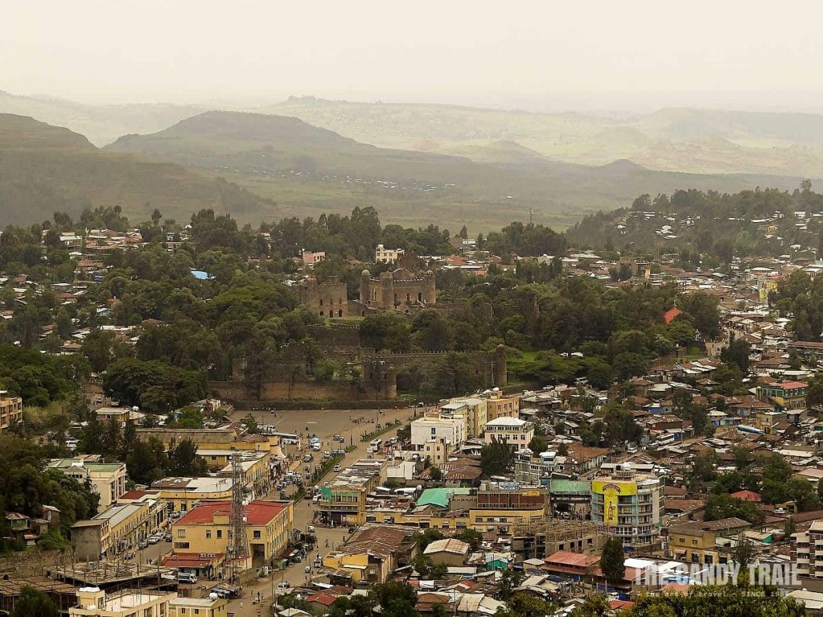 gondar ethiopia - castles and downtown city from hill top view