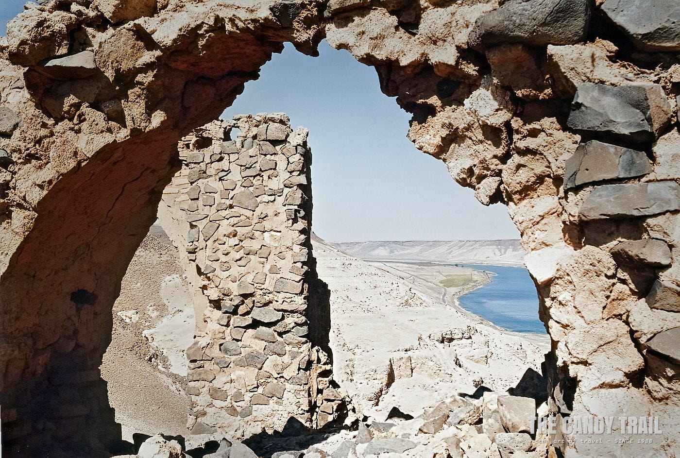 Looking to the Euphrates River from Halabiye Fortess citadel - travel in Syria in 1989