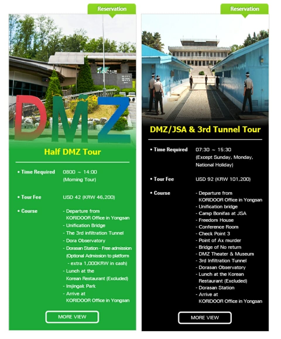 dmz korea tour trip options information.