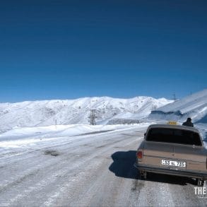 taxi snowy meghri mountain road armenia