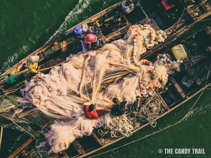 cham fishing boat with nets cambodia