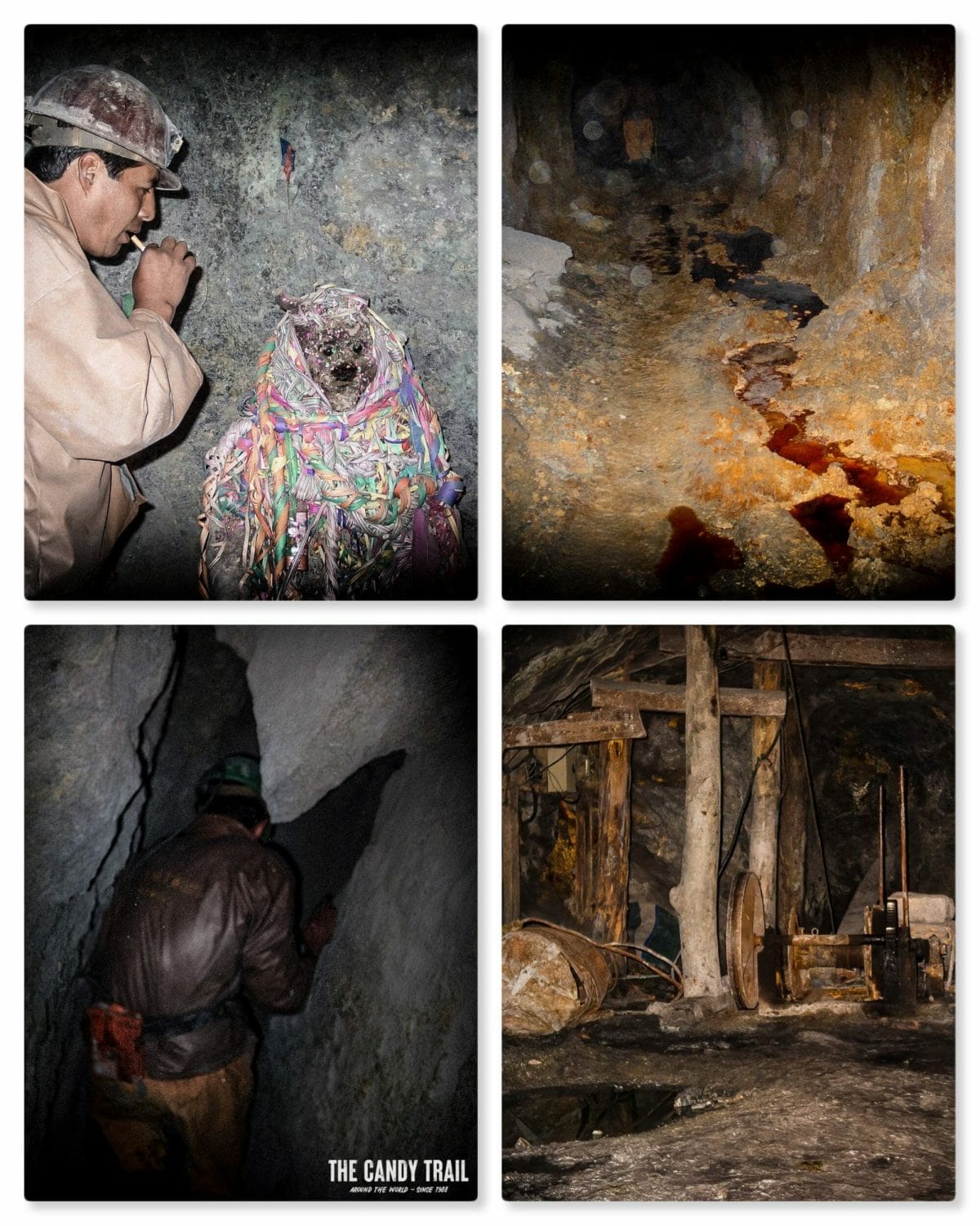 inside Bolivia's Potosi mines of narrow passages, mud, and broken machinery.
