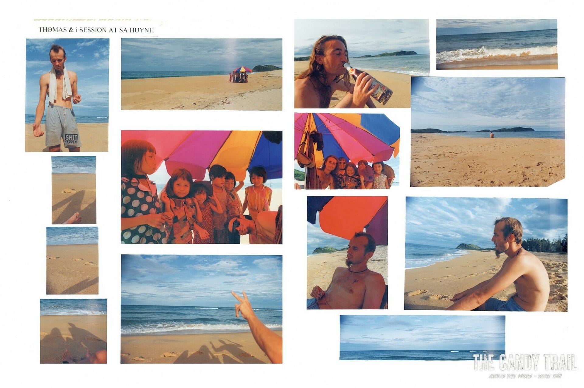 backpackers in drinking beer at sa huynh beach in Vietnam in 1994