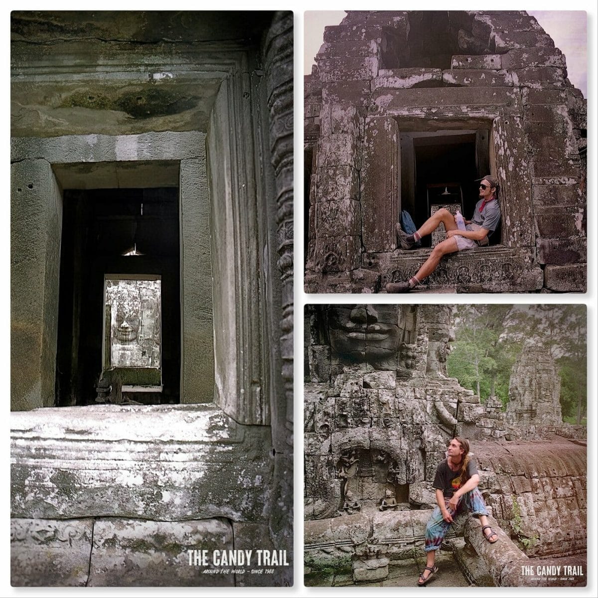 travelers at bayon temple angkor cambodia 1994