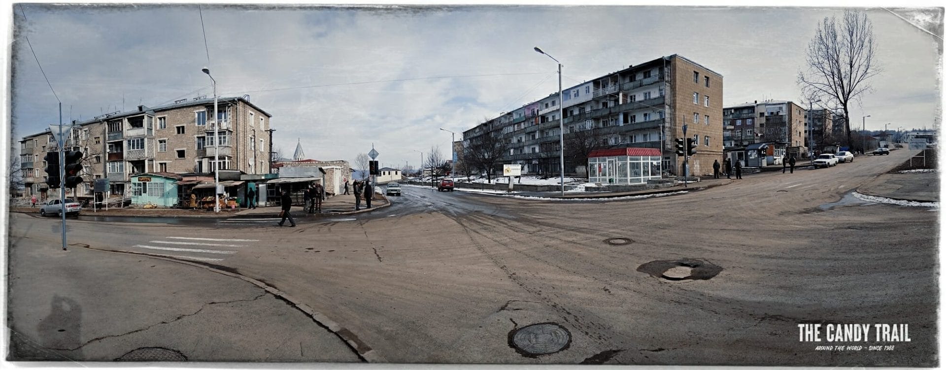 Soviet block architecture in the quiet streets of Shusha, traveling Nagorno-Karabakh in 2011.